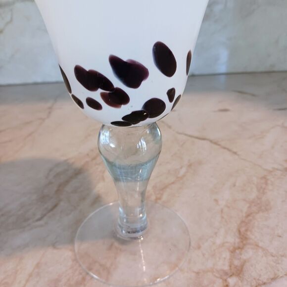Murano Martini Drinking Glass Handblown WHITE BROWN Spots Art Deco Bareware VNT - Picture 3 of 11